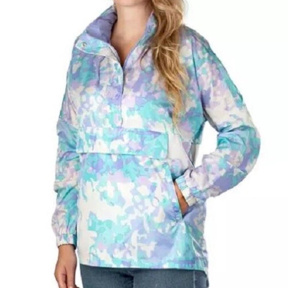 Lauren James Anorak Pastel Camo Half Zip Pullover Windbreaker Rain Jacket XL